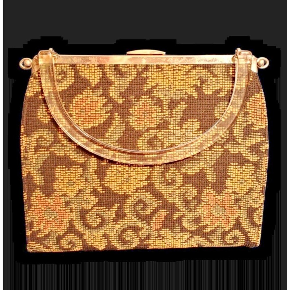 Vintage Carpet Bag Purse Lucite Handle Convertible Day To Night Bag 1960's Read